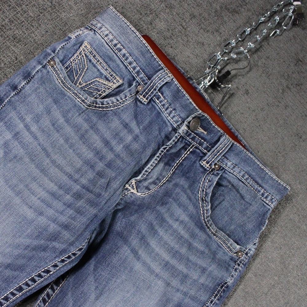 Vigoss Mens Straight Leg Jeans Medium Wash Contrast Stitch Blue Denim 32x34